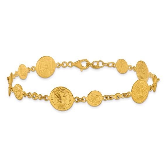Herco 18K Satin and Textured Diamond Solid Coin w/ .5in ext. Bracelet