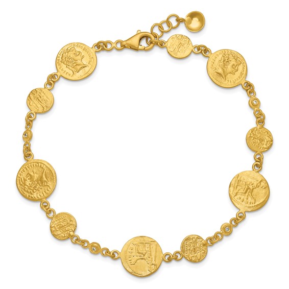 Herco 18K Satin and Textured Diamond Solid Coin w/ .5in ext. Bracelet