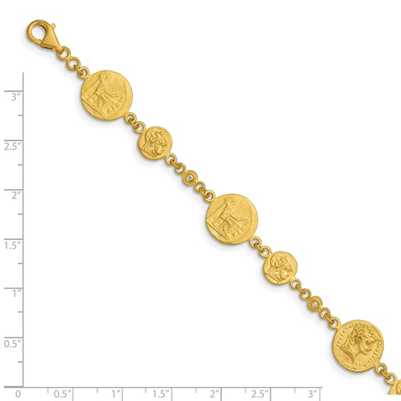 Herco 18K Satin and Textured Diamond Solid Coin w/ .5in ext. Bracelet