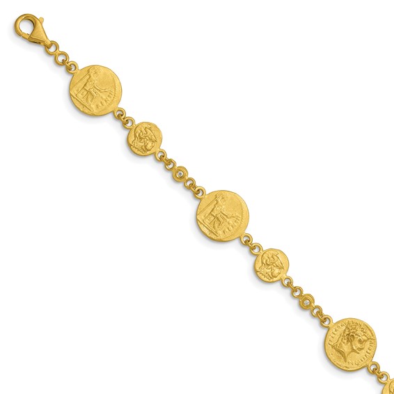 Herco 18K Satin and Textured Diamond Solid Coin w/ .5in ext. Bracelet