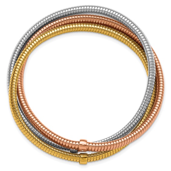 Herco 18K Tri-color Polished Triple Intertwined Slip On Stretch Bracelet