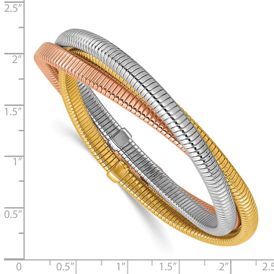 Herco 18K Tri-color Polished Triple Intertwined Slip On Stretch Bracelet