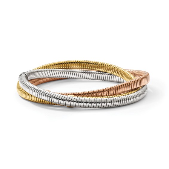 Herco 18K Tri-color Polished Triple Intertwined Slip On Stretch Bracelet