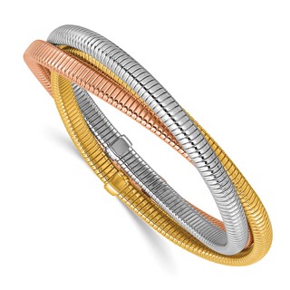 Herco 18K Tri-color Polished Triple Intertwined Slip On Stretch Bracelet