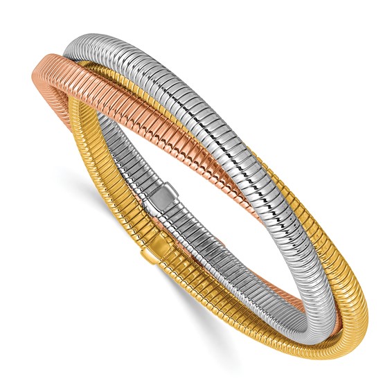 Herco 18K Tri-color Polished Triple Intertwined Slip On Stretch Bracelet