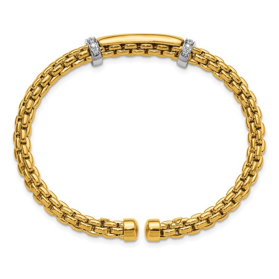 Herco 18K Two-tone Polished Diamond Round Box Cuff Bangle