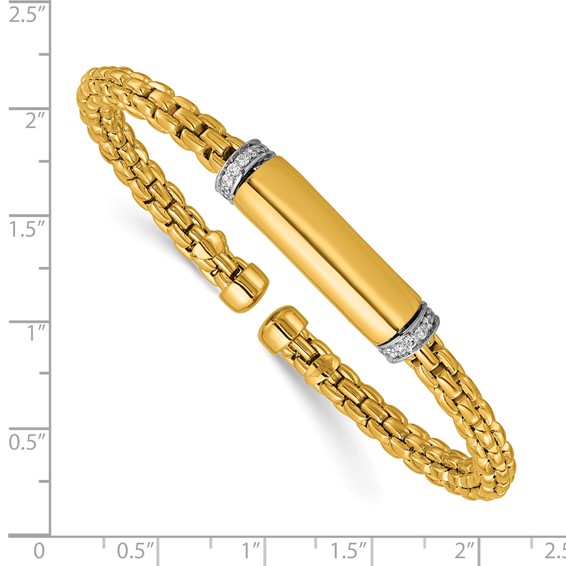 Herco 18K Two-tone Polished Diamond Round Box Cuff Bangle