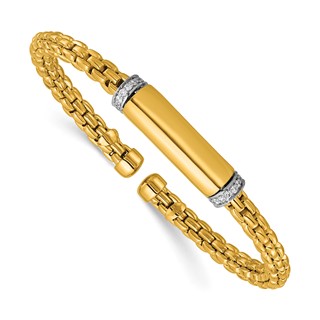 Herco 18K Two-tone Polished Diamond Round Box Cuff Bangle