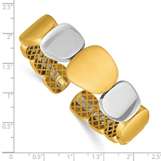 Herco 18K with White Rhodium Polished and Brushed Pebble Cuff Bangle