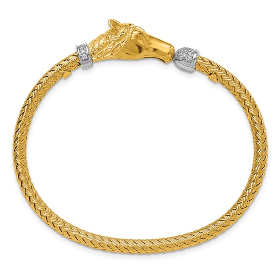 Herco 18KTT Polished Diamond-cut Woven Diamond Horse Cuff Bangle