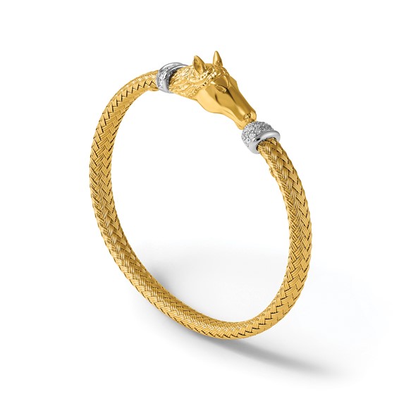 Herco 18KTT Polished Diamond-cut Woven Diamond Horse Cuff Bangle