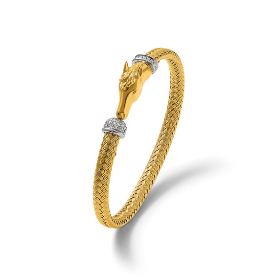 Herco 18KTT Polished Diamond-cut Woven Diamond Horse Cuff Bangle