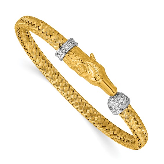 Herco 18KTT Polished Diamond-cut Woven Diamond Horse Cuff Bangle