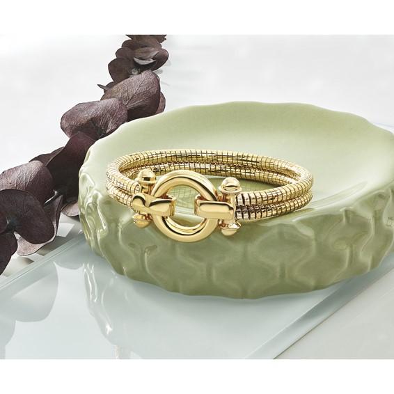 Herco 18K Polished and Diamond-cut Fancy Circle Link Bangle