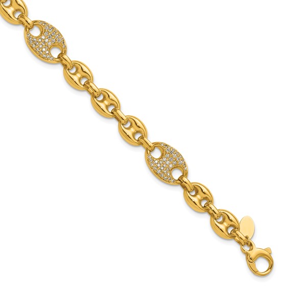 Herco 18K Polished Diamond Puffed Mariner Link 7.5 Inch Bracelet