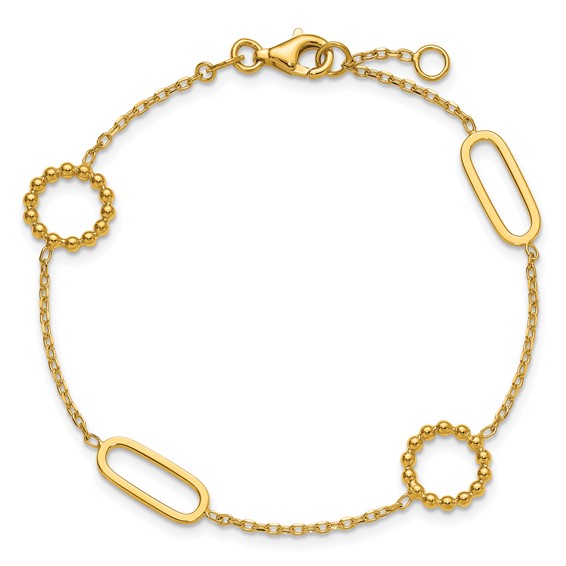 Herco 18K Polished and Beaded Fancy Link 6.75 Inch with .5 Inch Extension Bracelet