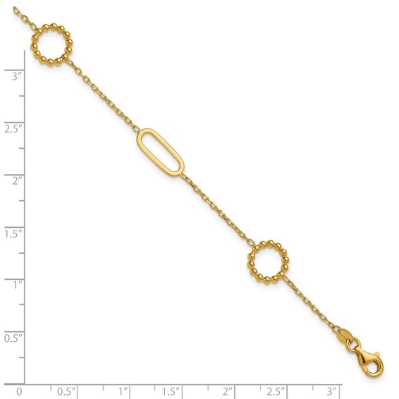 Herco 18K Polished and Beaded Fancy Link 6.75 Inch with .5 Inch Extension Bracelet