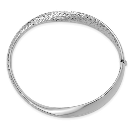 Herco 18K White Gold Polished Twisted and Diamond-cut Hinged Bangle