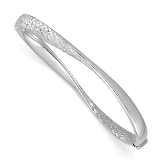 Herco 18K White Gold Polished Twisted and Diamond-cut Hinged Bangle
