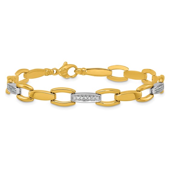 Herco 18K Two-tone Polished Fancy Diamond Link 7.5 Inch Bracelet