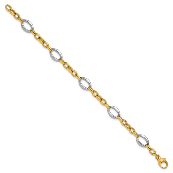 Herco 18K Two-tone Polished Navette and Oval Link 7.5 Inch Bracelet