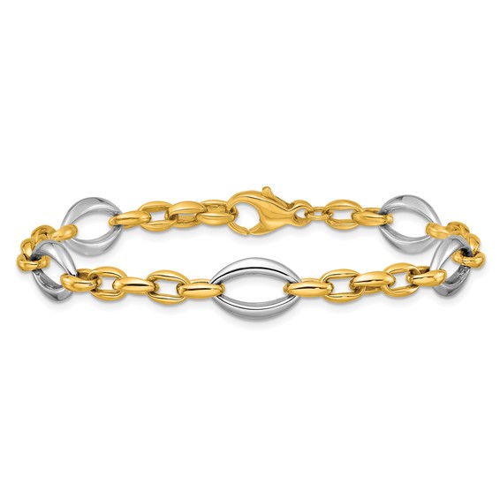 Herco 18K Two-tone Polished Navette and Oval Link 7.5 Inch Bracelet
