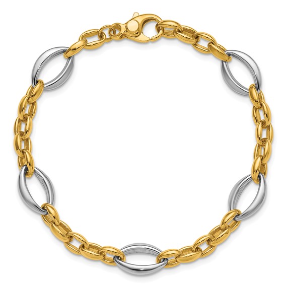 Herco 18K Two-tone Polished Navette and Oval Link 7.5 Inch Bracelet