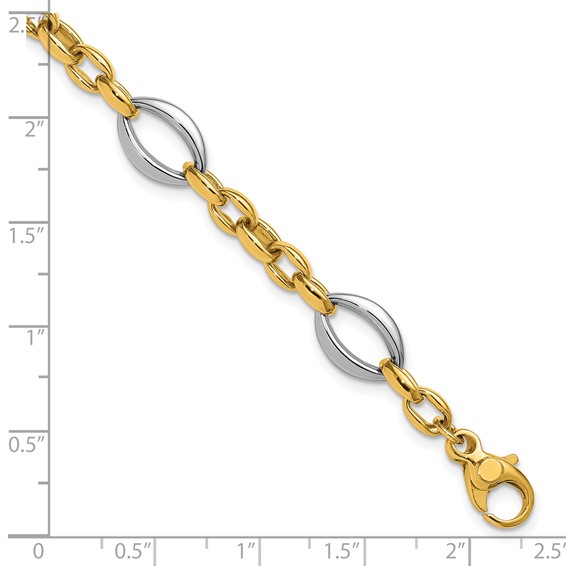 Herco 18K Two-tone Polished Navette and Oval Link 7.5 Inch Bracelet