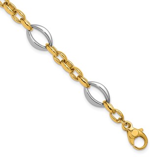 Herco 18K Two-tone Polished Navette and Oval Link 7.5 Inch Bracelet