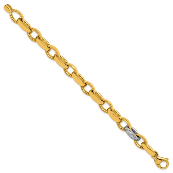 Herco 18K Two-tone Polished Diamond Navette Link 8 Inch Bracelet