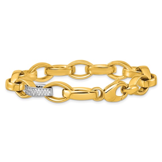 Herco 18K Two-tone Polished Diamond Navette Link 8 Inch Bracelet
