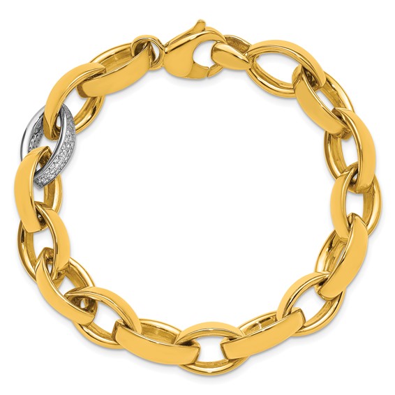 Herco 18K Two-tone Polished Diamond Navette Link 8 Inch Bracelet