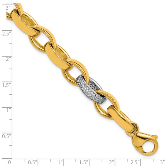 Herco 18K Two-tone Polished Diamond Navette Link 8 Inch Bracelet