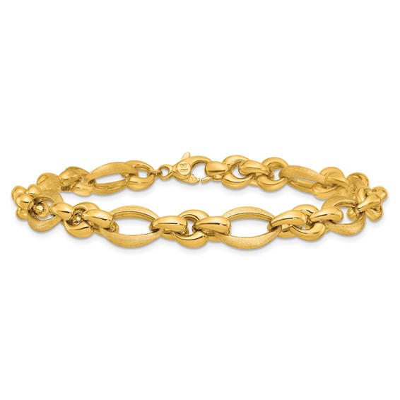 Herco 18K Polished and Brushed Fancy Navette Link 8 Inch Bracelet