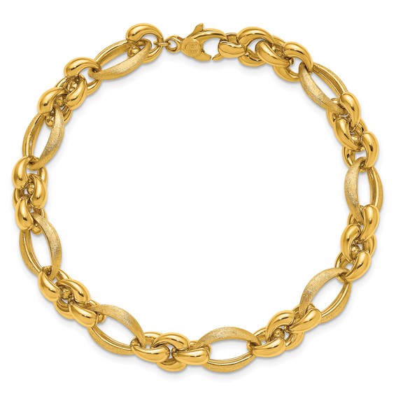 Herco 18K Polished and Brushed Fancy Navette Link 8 Inch Bracelet