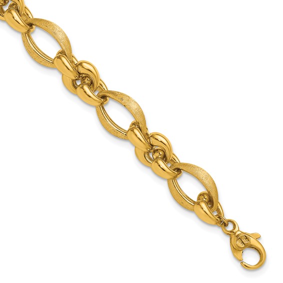 Herco 18K Polished and Brushed Fancy Navette Link 8 Inch Bracelet