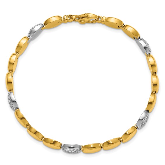 Herco 18K Two-tone Polished Diamond Oval 7.25 Inch Bracelet