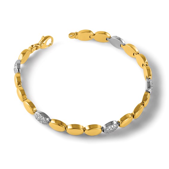 Herco 18K Two-tone Polished Diamond Oval 7.25 Inch Bracelet
