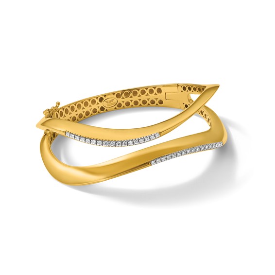 Herco 18K Polished Fancy Wavy Diamond Hinged Bangle