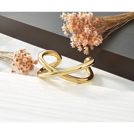 Herco 18K Polished Criss Cross Round Tube Cuff Bracelet