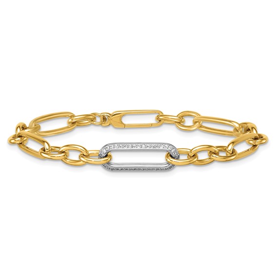 Herco 18K Two-tone Polished Diamond Mixed Link 7.5 Inch Bracelet