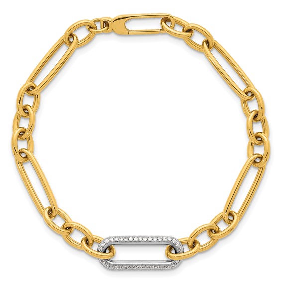 Herco 18K Two-tone Polished Diamond Mixed Link 7.5 Inch Bracelet