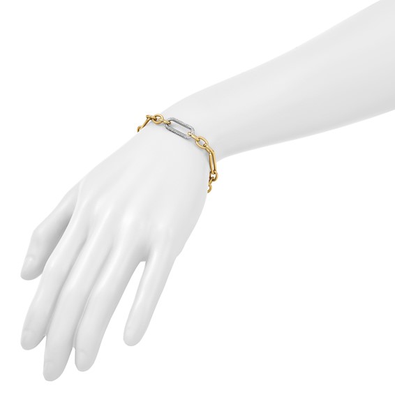 Herco 18K Two-tone Polished Diamond Mixed Link 7.5 Inch Bracelet