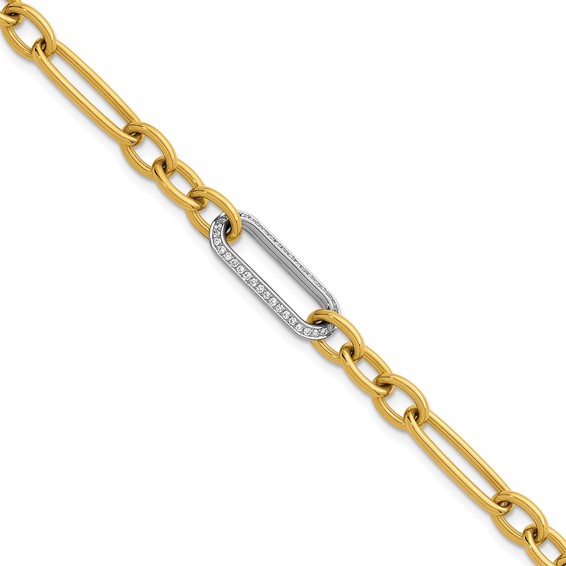 Herco 18K Two-tone Polished Diamond Mixed Link 7.5 Inch Bracelet