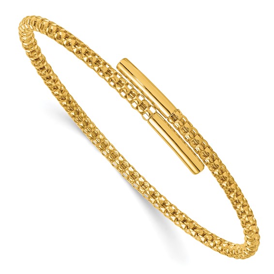 Herco 18K Polished Popcorn Mesh with Bar Flexible Bangle Bracelet