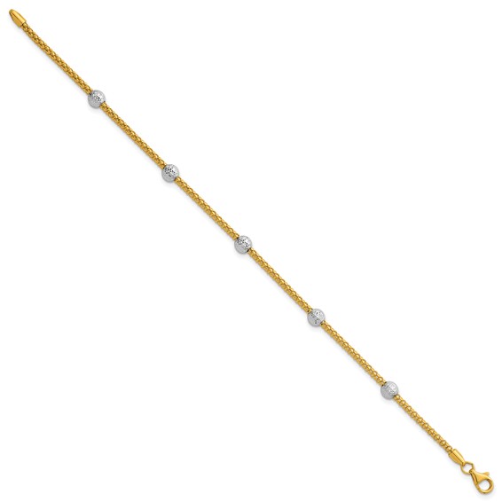 Herco 18K Polished Two-tone  Diamond-cut Beaded Station 7.5 Inch Bracelet