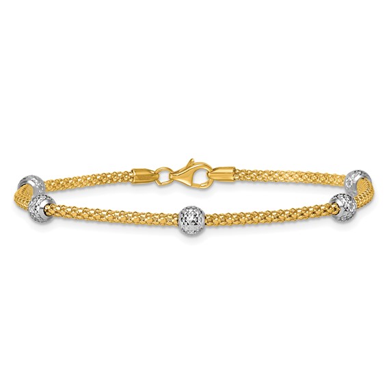 Herco 18K Polished Two-tone  Diamond-cut Beaded Station 7.5 Inch Bracelet