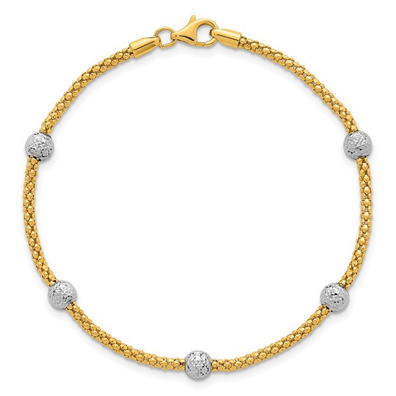 Herco 18K Polished Two-tone  Diamond-cut Beaded Station 7.5 Inch Bracelet