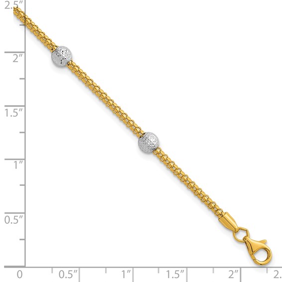Herco 18K Polished Two-tone  Diamond-cut Beaded Station 7.5 Inch Bracelet