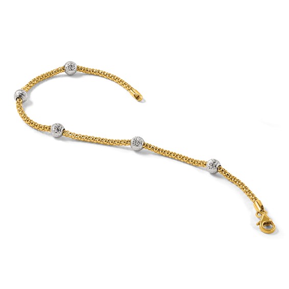 Herco 18K Polished Two-tone  Diamond-cut Beaded Station 7.5 Inch Bracelet